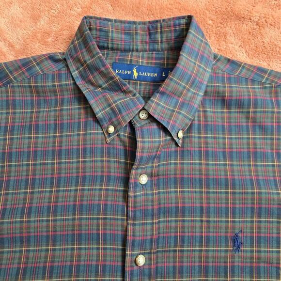 Ralph Lauren Mens Y2K Plaid Classic Button-Down Shirt Size Large Preppy Academia - Picture 7 of 12